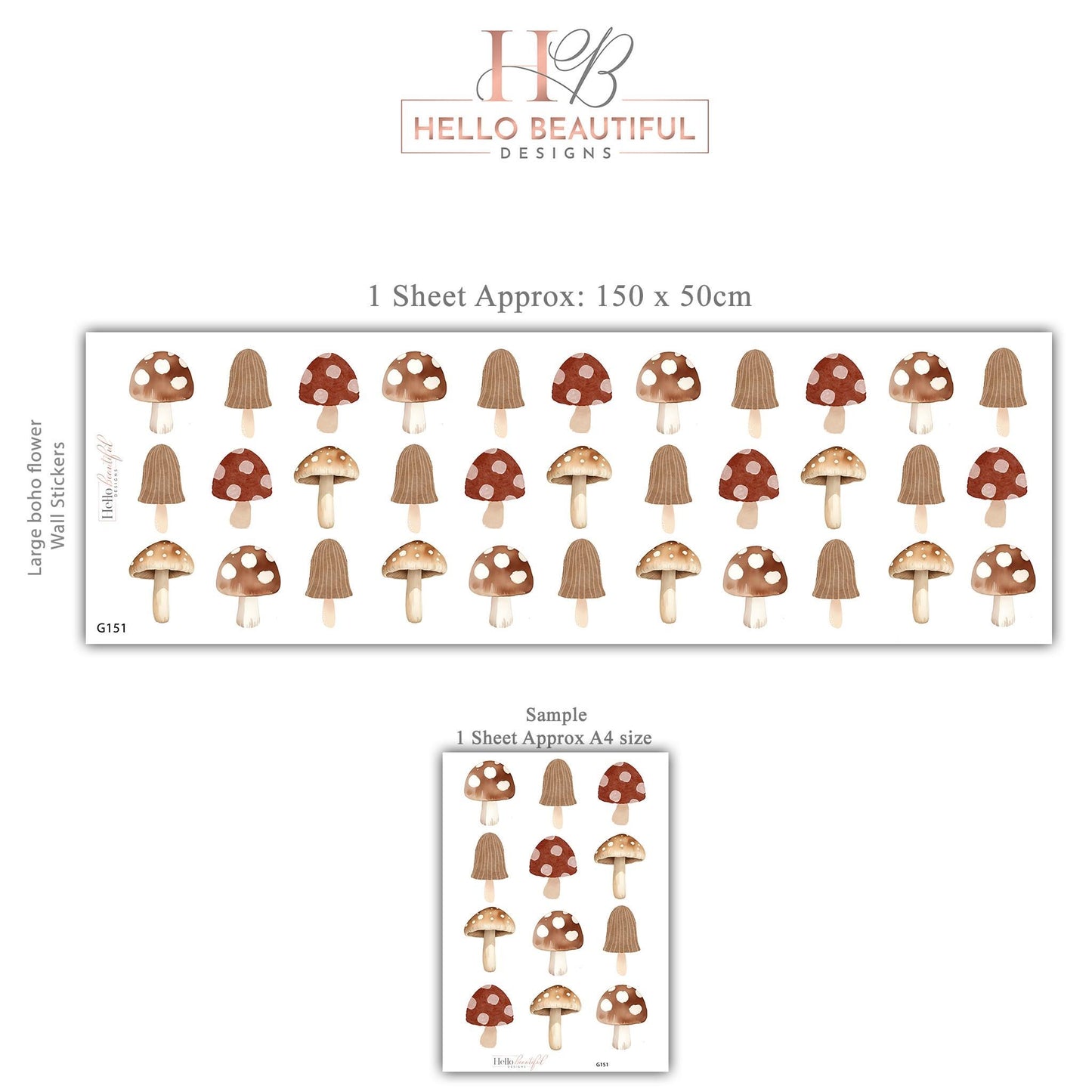 Mushroom Wallpaper Wall Stickers, Ditsy Toadstool Pattern Nursery Decor, Neutral Kids Room Decals, Peel and Stick Wall Art