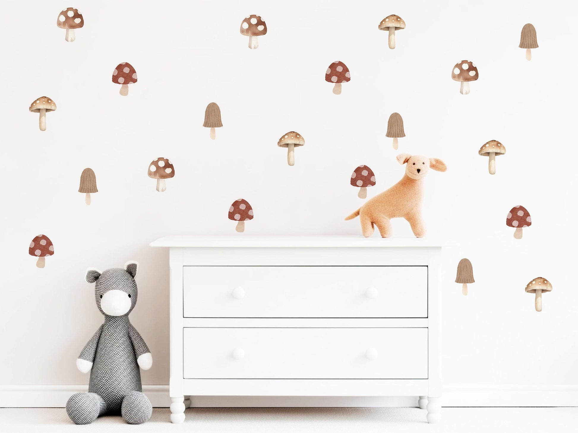 Mushroom Wallpaper Wall Stickers, Ditsy Toadstool Pattern Nursery Decor, Neutral Kids Room Decals, Peel and Stick Wall Art