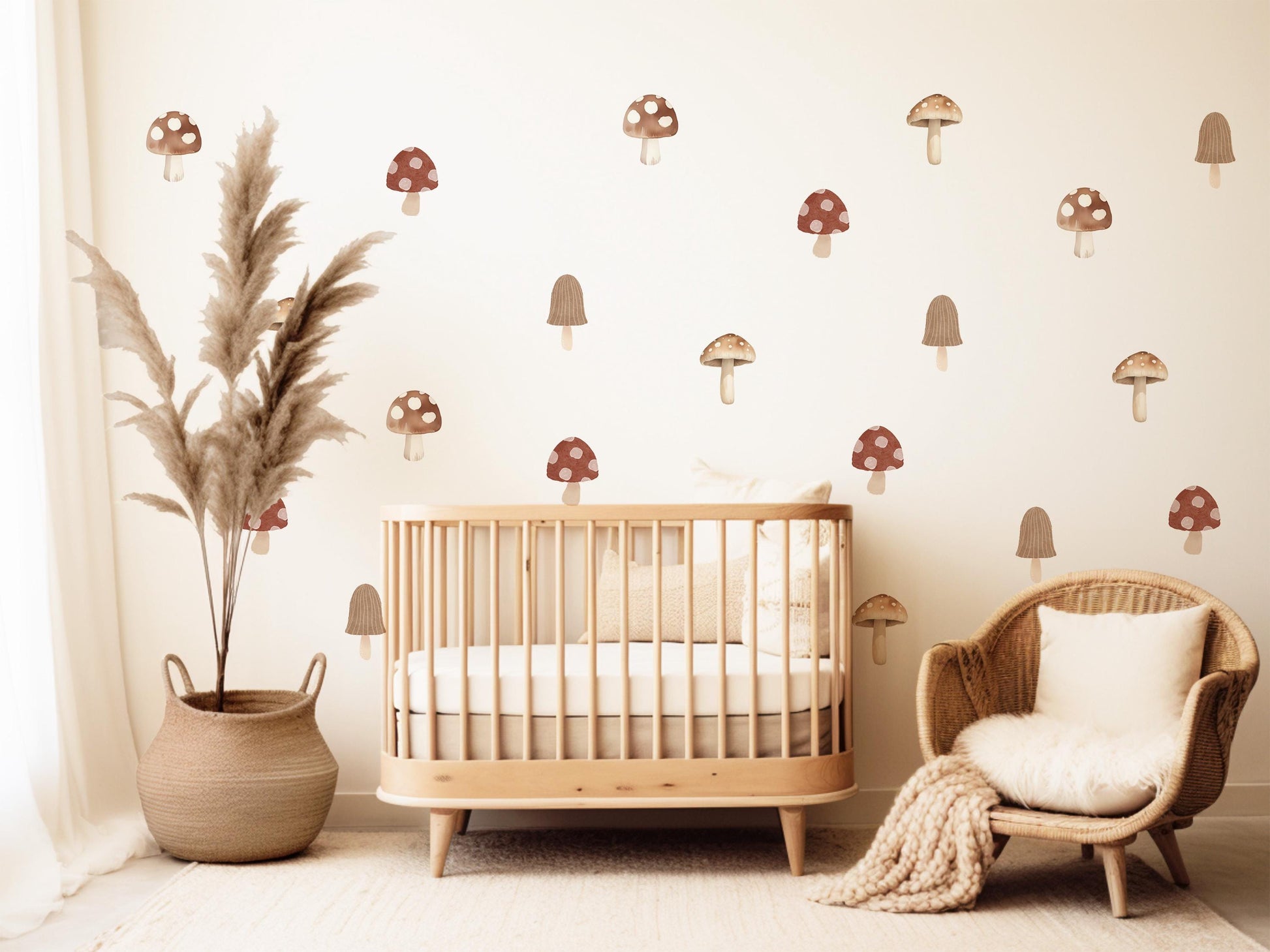 Mushroom Wallpaper Wall Stickers, Ditsy Toadstool Pattern Nursery Decor, Neutral Kids Room Decals, Peel and Stick Wall Art