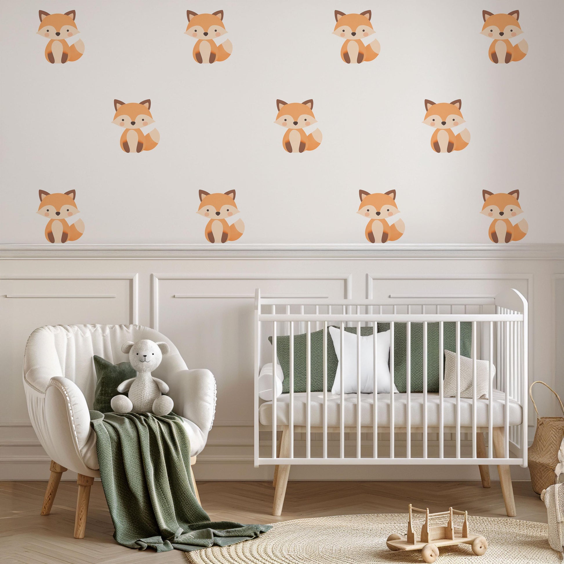 Fox Wall Stickers, Woodland Nursery Decor, Neutral Kids Room Wall Decals, Peel and Stick Baby Boy Nursery Wall Art