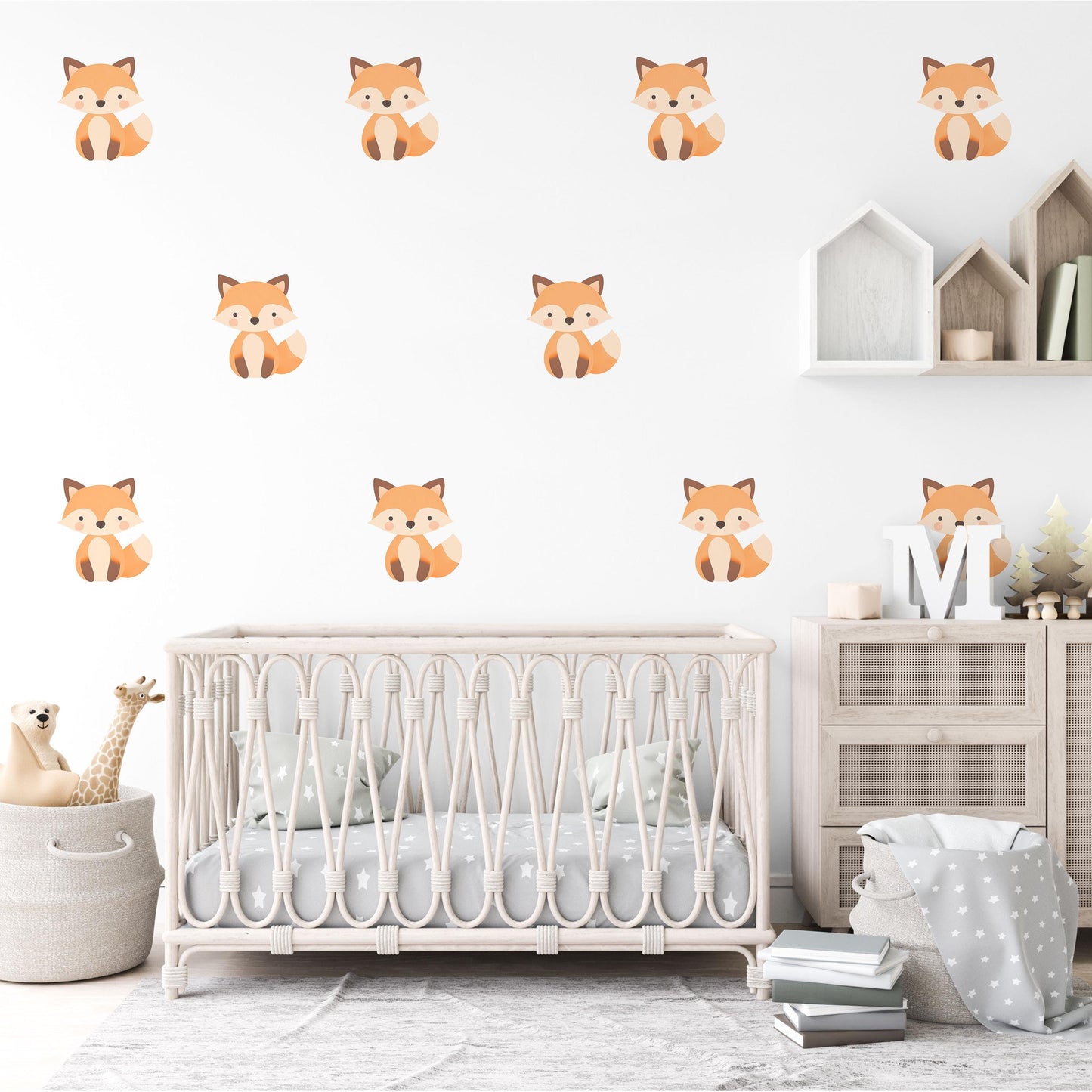 Fox Wall Stickers, Woodland Nursery Decor, Neutral Kids Room Wall Decals, Peel and Stick Baby Boy Nursery Wall Art