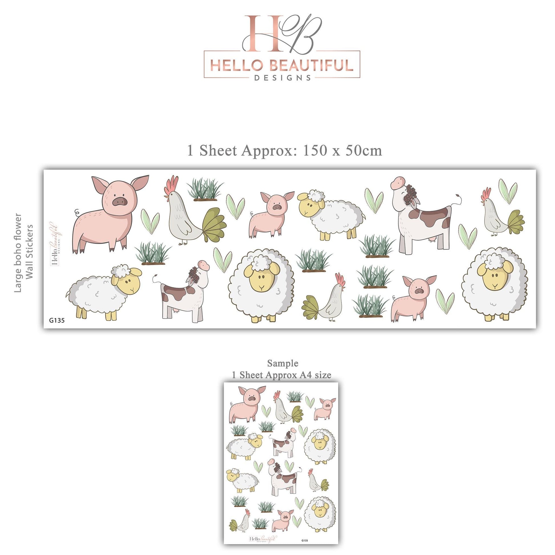 Farm Animal Wall Decals Pig Sheep Chicken Cow Nursery Stickers Peel and Stick Baby Farm Bedroom Playroom Wall Decor