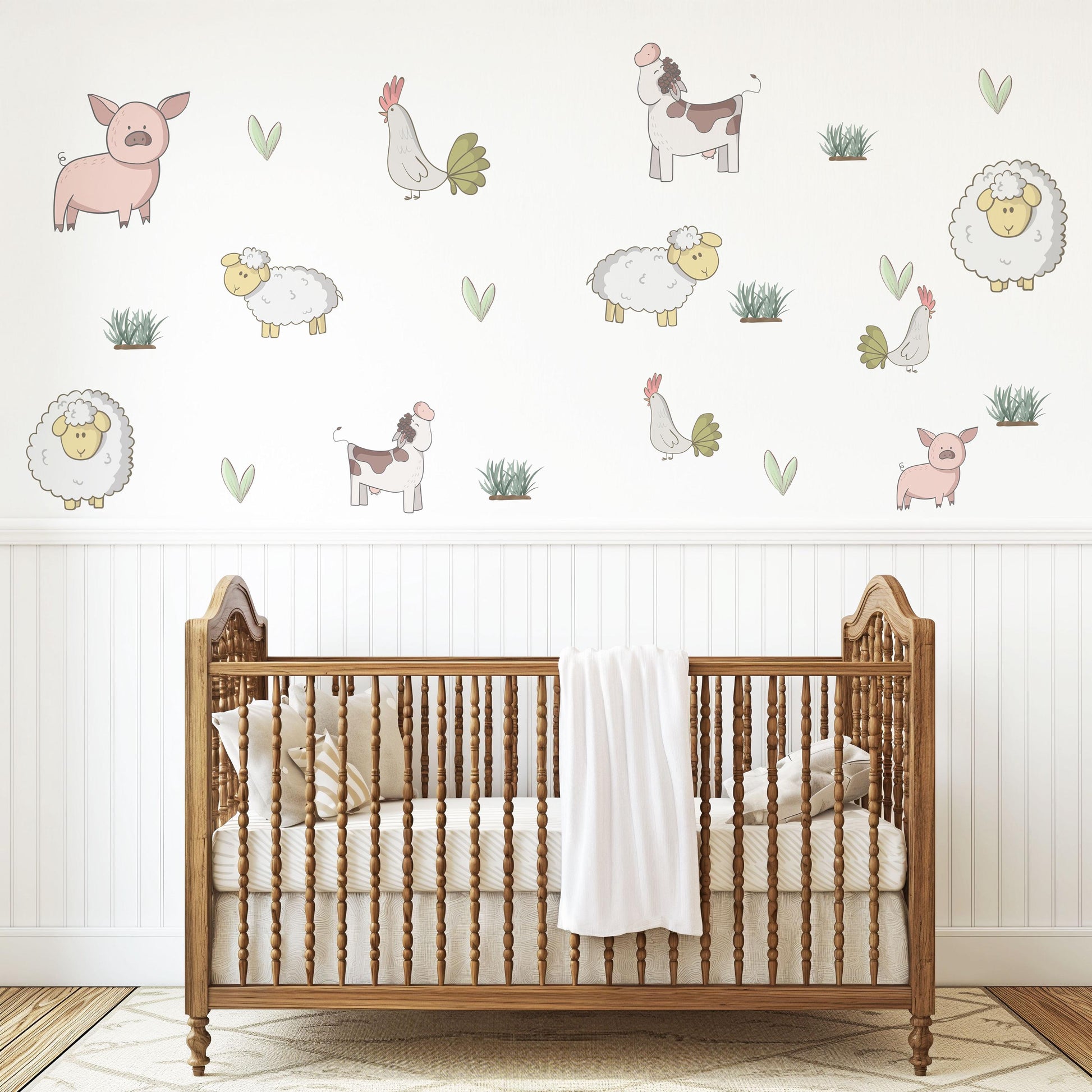 Farm Animal Wall Decals Pig Sheep Chicken Cow Nursery Stickers Peel and Stick Baby Farm Bedroom Playroom Wall Decor