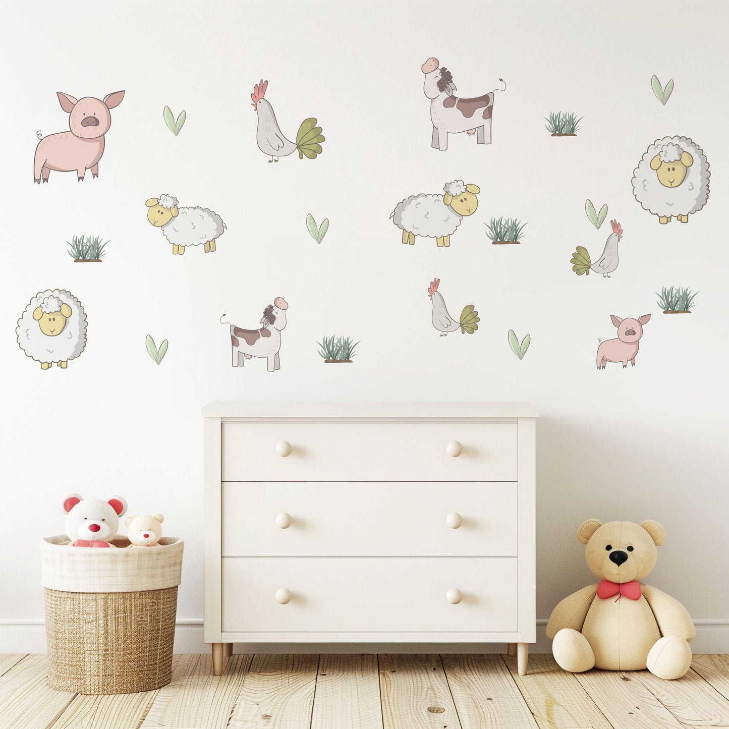 Farm Animal Wall Decals Pig Sheep Chicken Cow Nursery Stickers Peel and Stick Baby Farm Bedroom Playroom Wall Decor