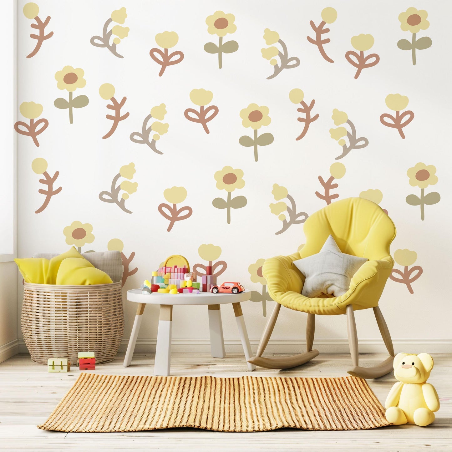 Boho Floral Wall Decals Nursery Flowers Peel and Stick Wall Stickers Baby Girl Bedroom Playroom Daisy Flower Wall Decor