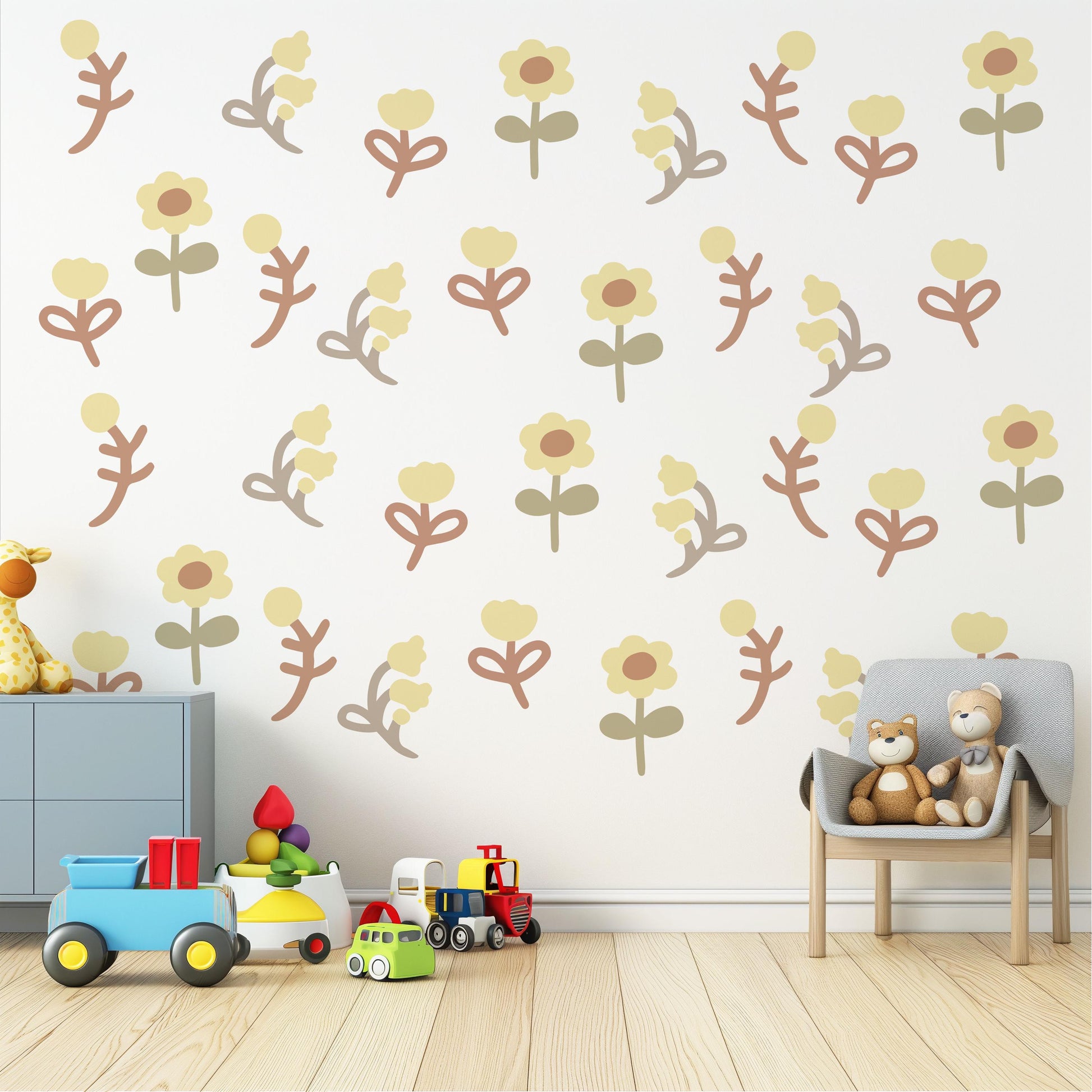 Boho Floral Wall Decals Nursery Flowers Peel and Stick Wall Stickers Baby Girl Bedroom Playroom Daisy Flower Wall Decor
