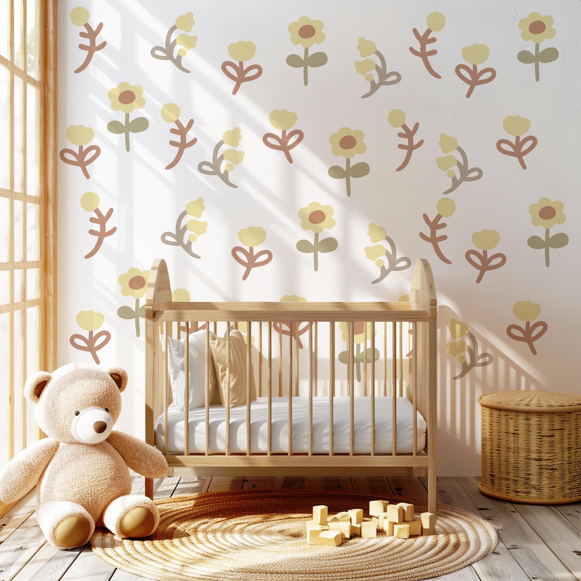 Boho Floral Wall Decals Nursery Flowers Peel and Stick Wall Stickers Baby Girl Bedroom Playroom Daisy Flower Wall Decor