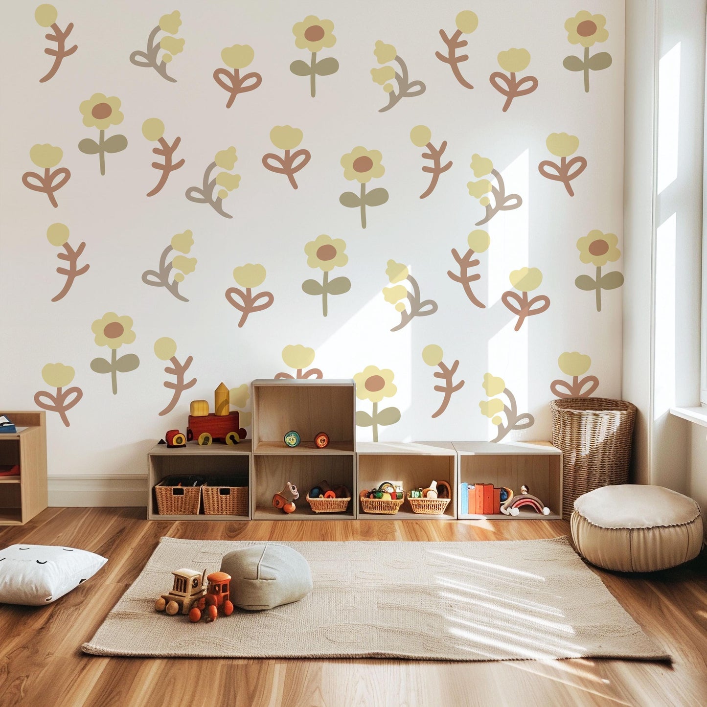 Boho Floral Wall Decals Nursery Flowers Peel and Stick Wall Stickers Baby Girl Bedroom Playroom Daisy Flower Wall Decor