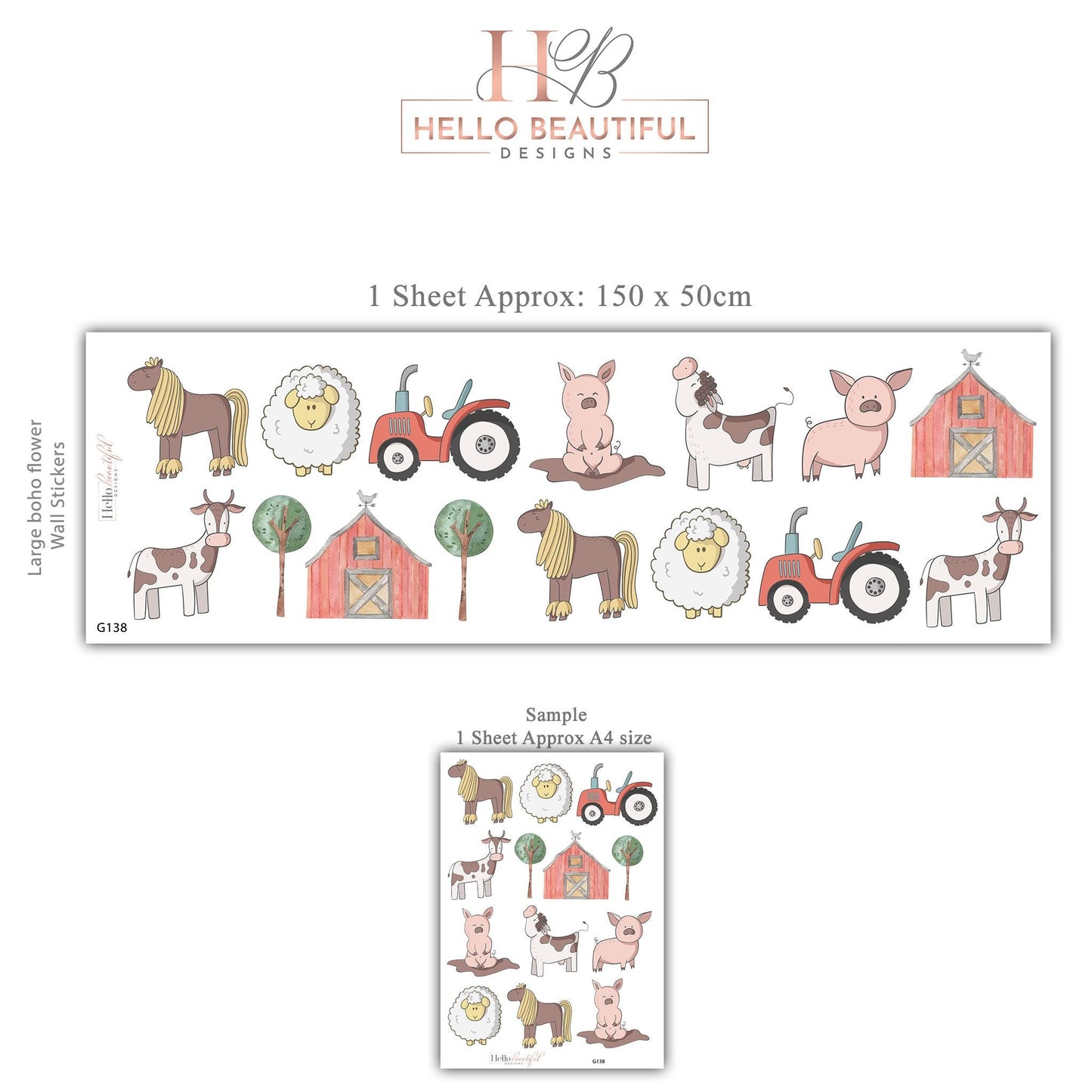 Boho Farm Animal Wall Decals Nursery Peel and Stick Wall Stickers Farmyard Animals Baby Bedroom Tractor Barn Wall Decor