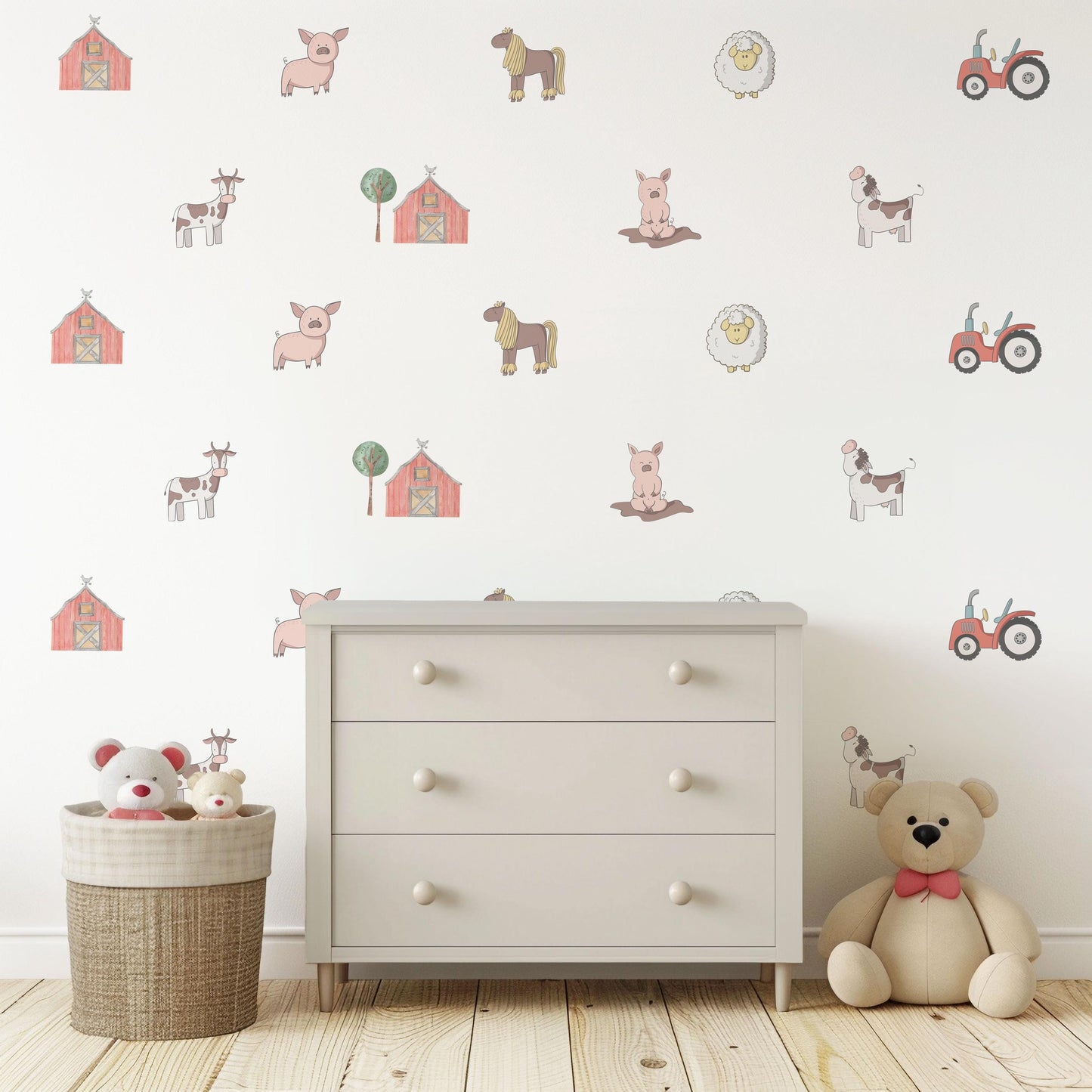 Boho Farm Animal Wall Decals Nursery Peel and Stick Wall Stickers Farmyard Animals Baby Bedroom Tractor Barn Wall Decor