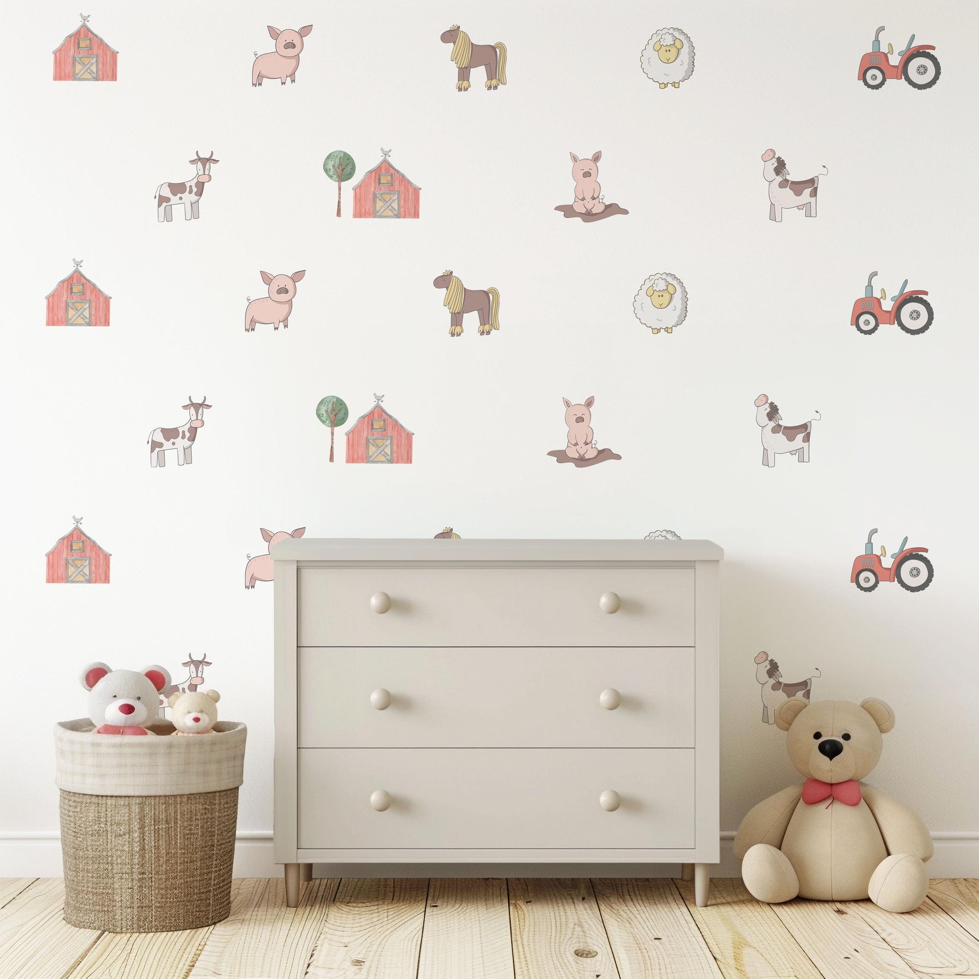 Boho Farm Animal Wall Decals Nursery Peel and Stick Wall Stickers Farmyard Animals Baby Bedroom Tractor Barn Wall Decor