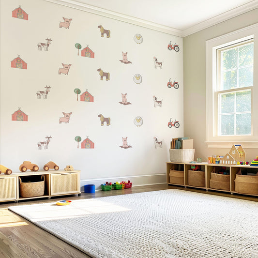 Boho Farm Animal Wall Decals Nursery Peel and Stick Wall Stickers Farmyard Animals Baby Bedroom Tractor Barn Wall Decor