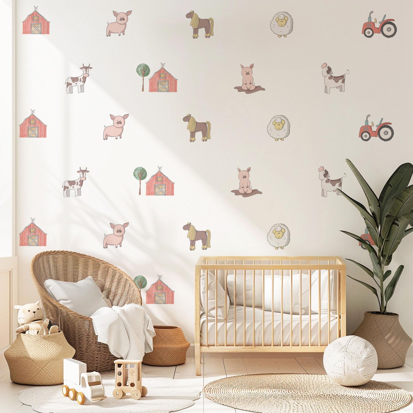Boho Farm Animal Wall Decals Nursery Peel and Stick Wall Stickers Farmyard Animals Baby Bedroom Tractor Barn Wall Decor