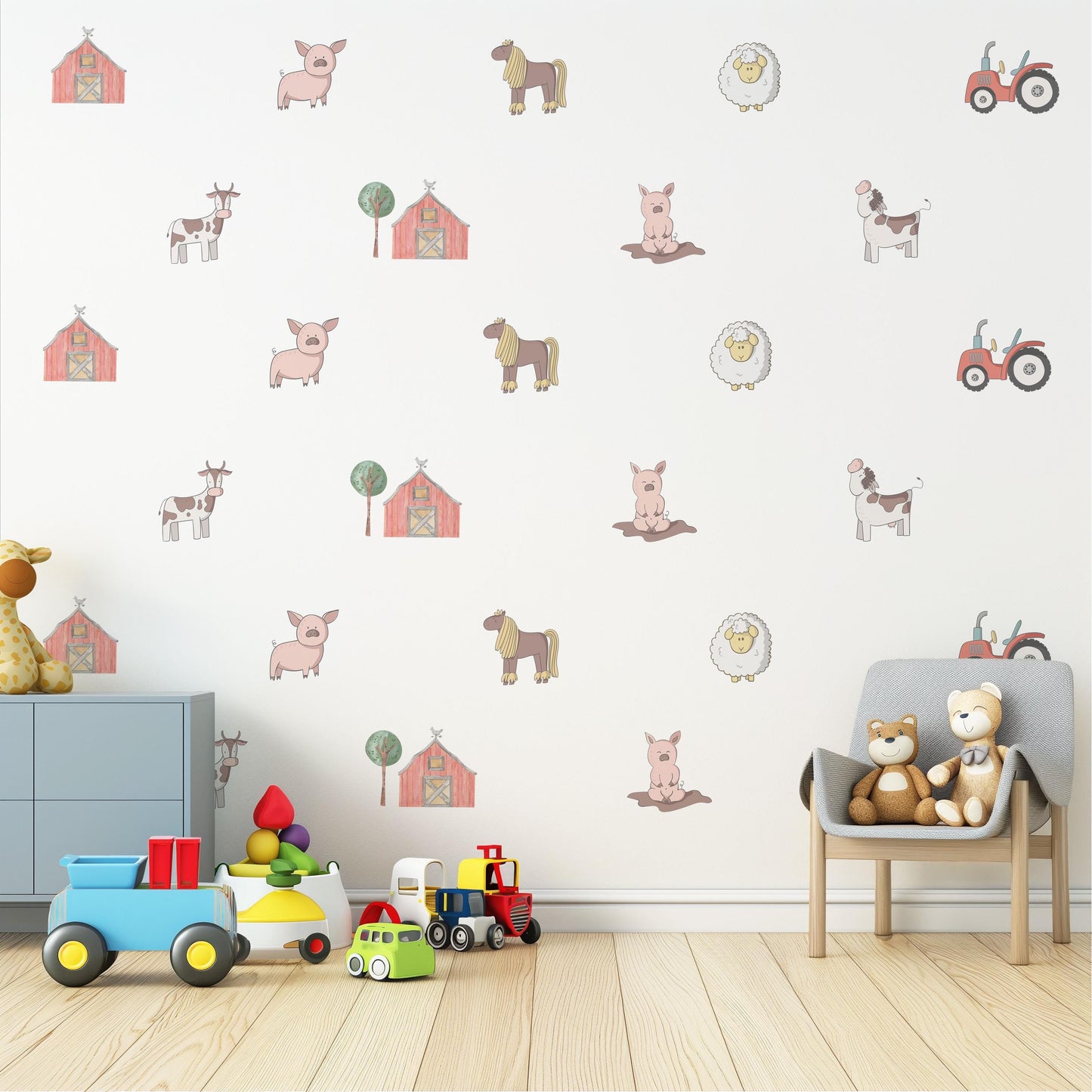 Boho Farm Animal Wall Decals Nursery Peel and Stick Wall Stickers Farmyard Animals Baby Bedroom Tractor Barn Wall Decor