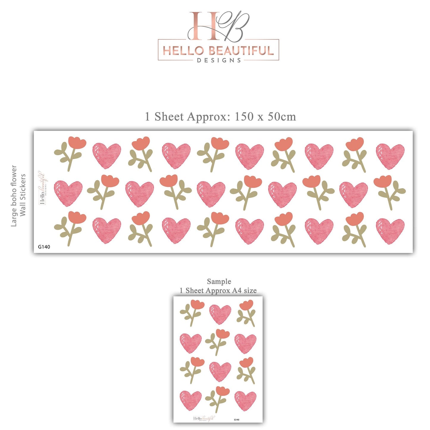 Boho Heart Wall Decals Nursery Peel and Stick Wall Stickers Pink Hearts Floral Baby Girl Bedroom Playroom Wall Decor