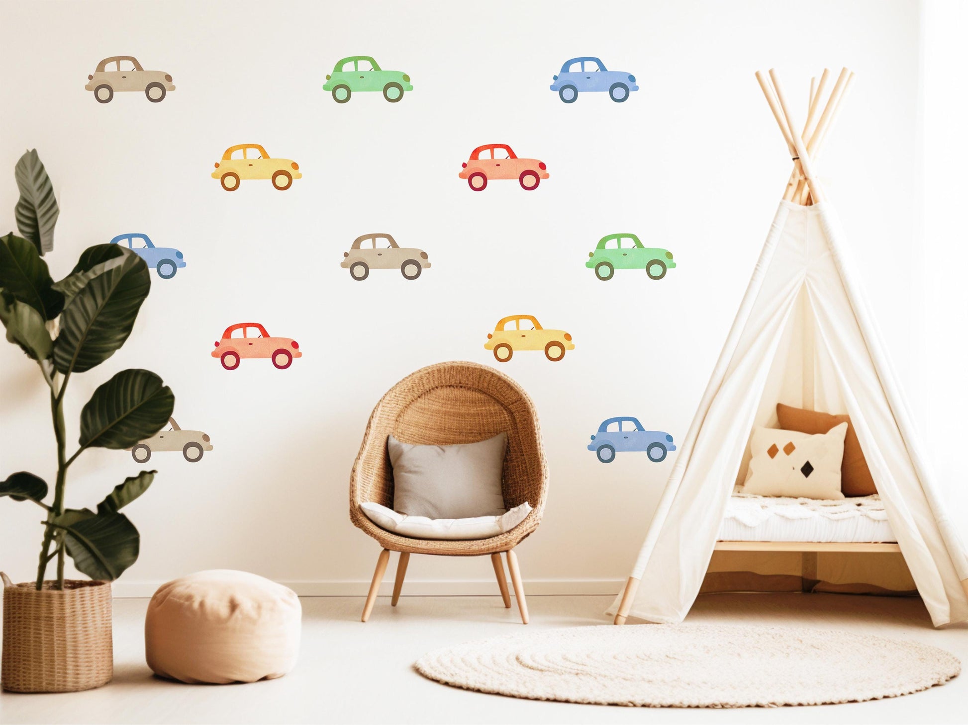Car Wall Stickers, Vintage Car Nursery Decor, Baby Boy Bedroom Wall Decals, Peel and Stick Kids Room Wall Art