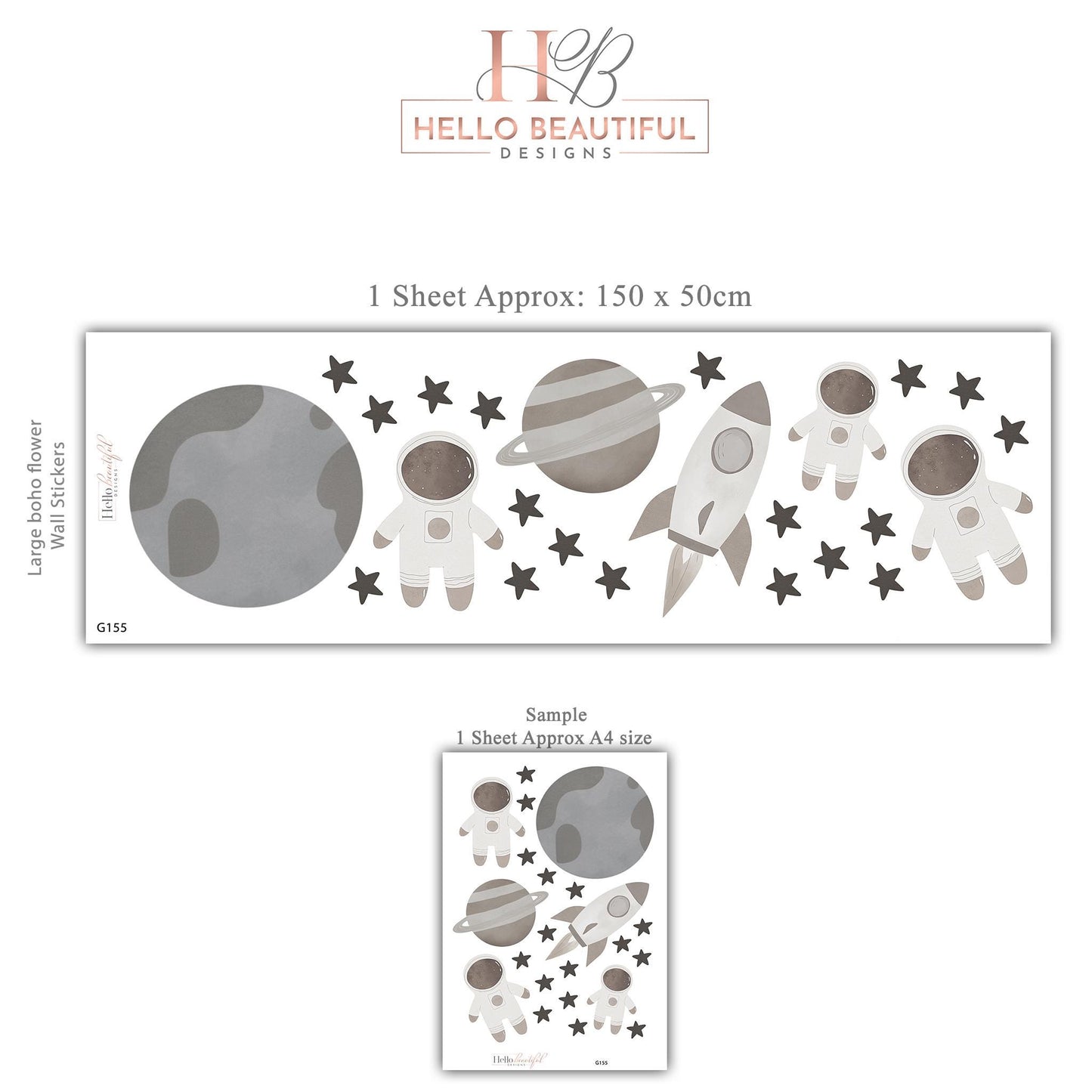 Astronaut Wall Stickers, Neutral Space Nursery Decor, Rocket & Planet Wall Decals, Peel and Stick Boy Nursery Wall Art