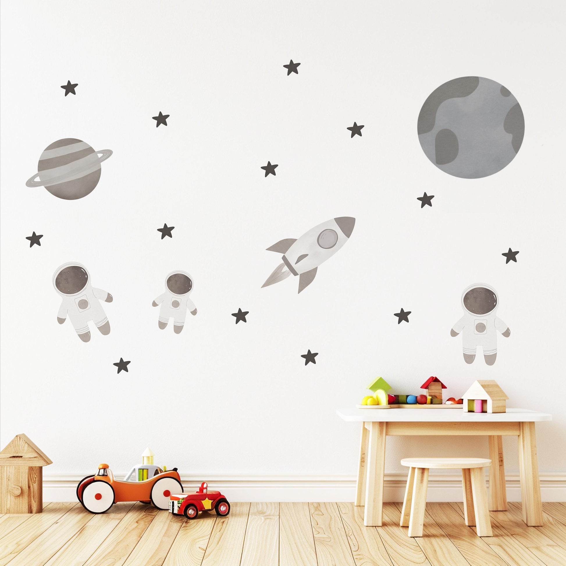 Astronaut Wall Stickers, Neutral Space Nursery Decor, Rocket & Planet Wall Decals, Peel and Stick Boy Nursery Wall Art