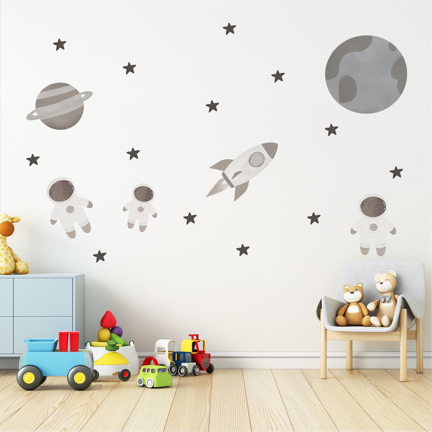 Astronaut Wall Stickers, Neutral Space Nursery Decor, Rocket & Planet Wall Decals, Peel and Stick Boy Nursery Wall Art