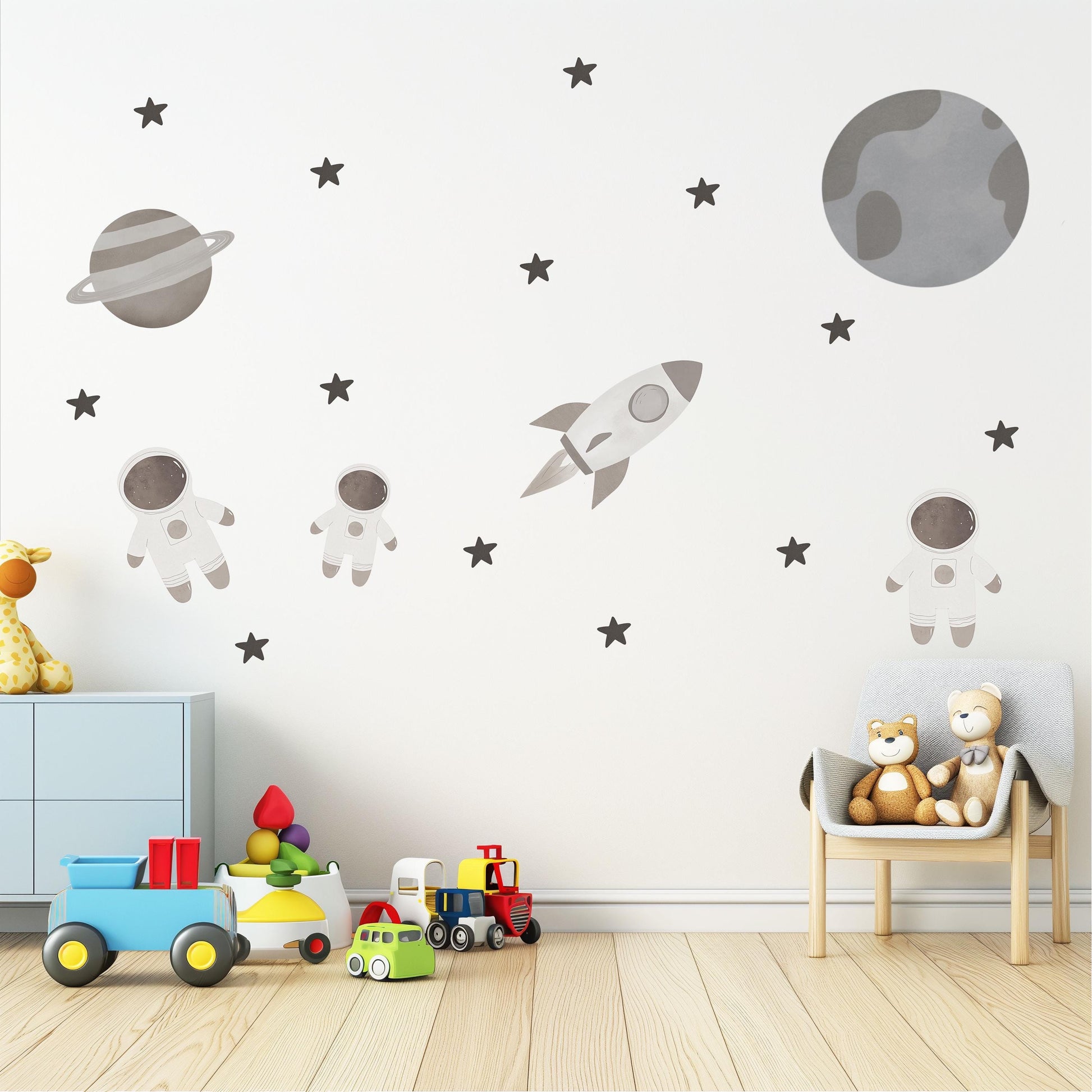 Astronaut Wall Stickers, Neutral Space Nursery Decor, Rocket & Planet Wall Decals, Peel and Stick Boy Nursery Wall Art