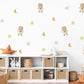 Teddy Bear Astronaut Wall Stickers, Sleepy Bear Nursery Decor, Moon and Stars Wall Decals, Peel and Stick Neutral Kids Room Art