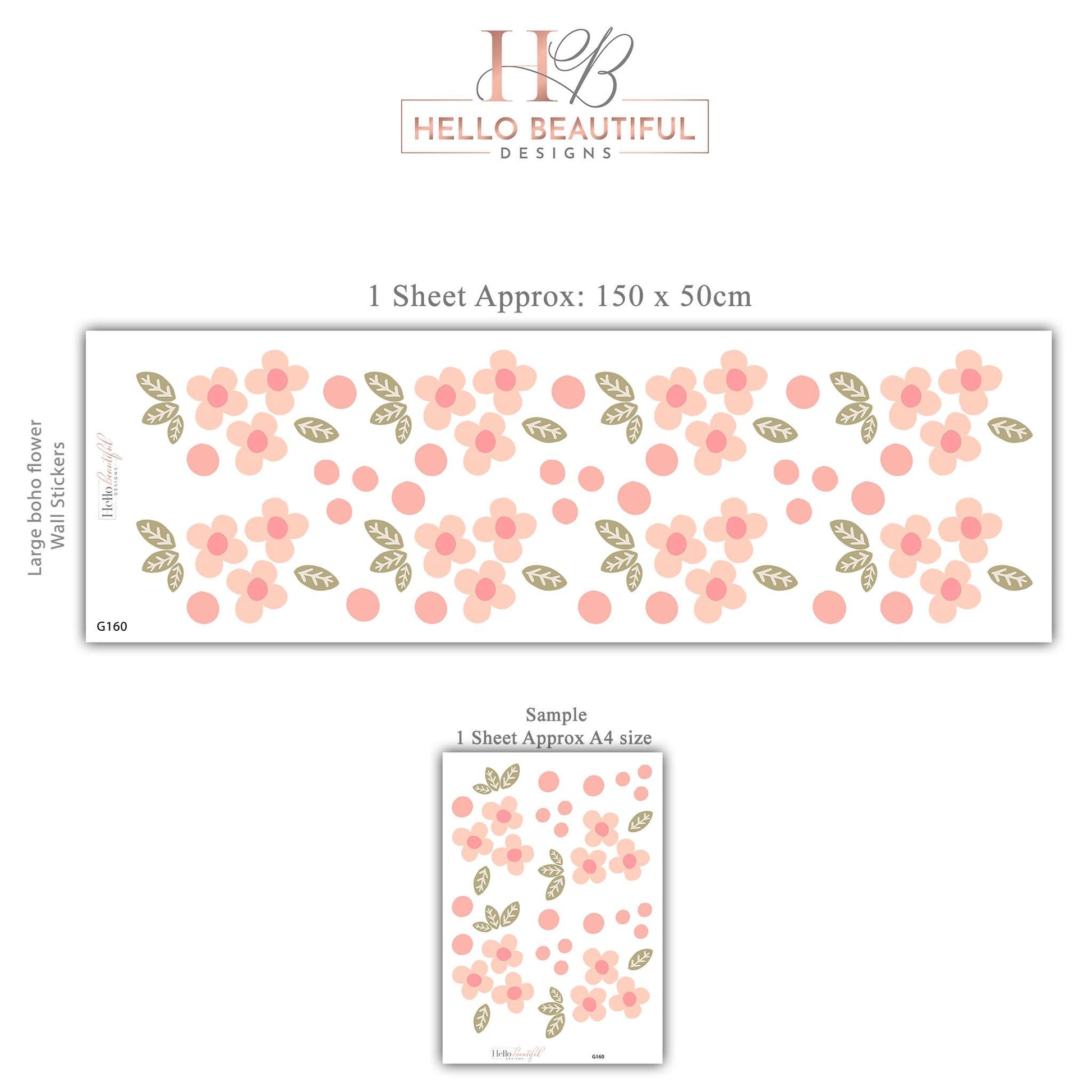 Blush Flower Wall Stickers, Coral Floral Nursery Decor, Polka Dot Wall Decals, Peel and Stick Girl Room Wall Art