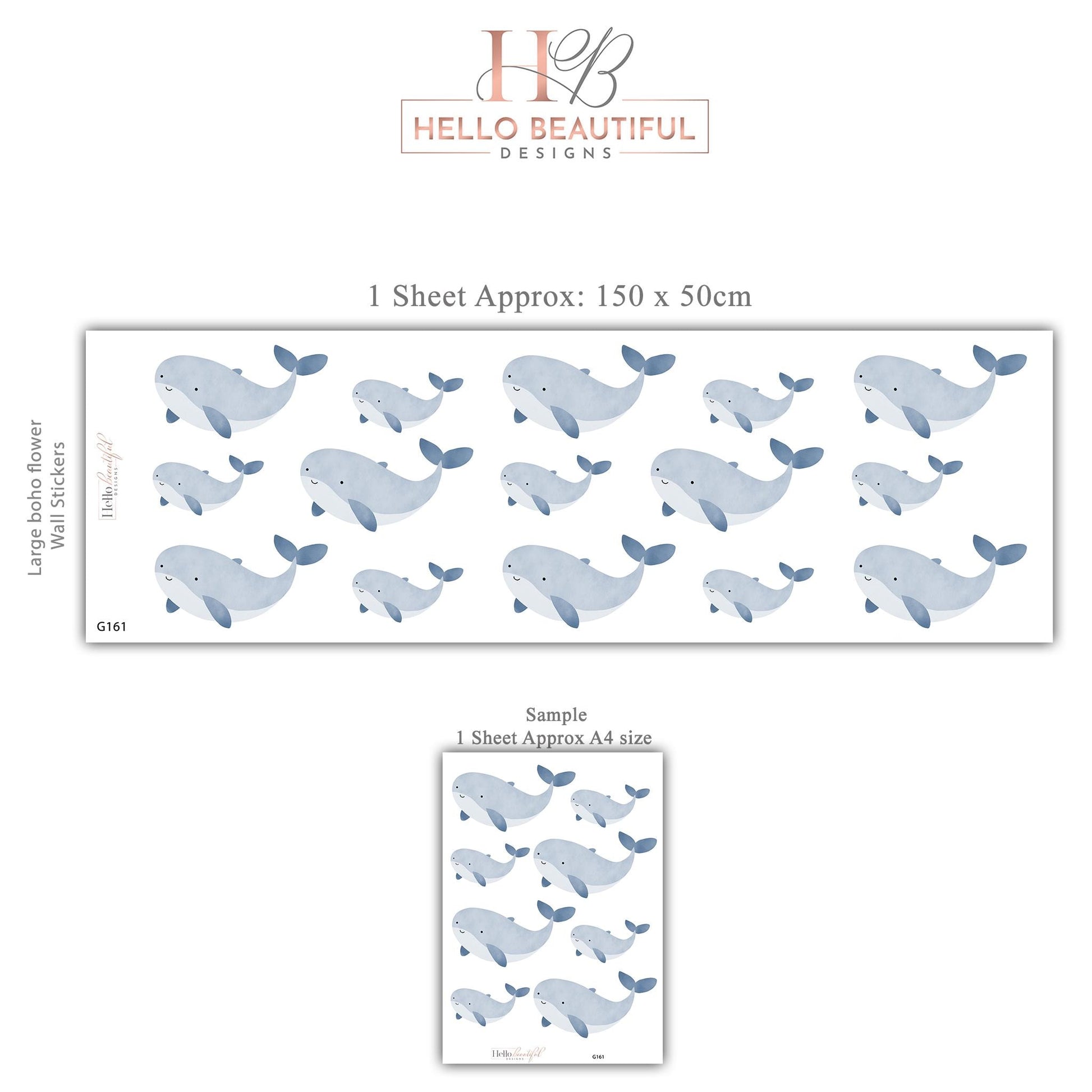 Whale Wall Stickers, Ocean Nursery Decor, Blue Whale Wall Decals, Peel and Stick Boy Nursery Wall Art