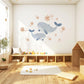 Boho Whale Wall Stickers, Mama and Baby Whale Decor, Ocean Nursery Wall Decals, Peel and Stick Nursery Wall Art