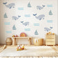 Sailboat Wall Stickers, Nautical Nursery Decor, Whale and Wave Wall Decals, Peel and Stick Boy Nursery Wall Art