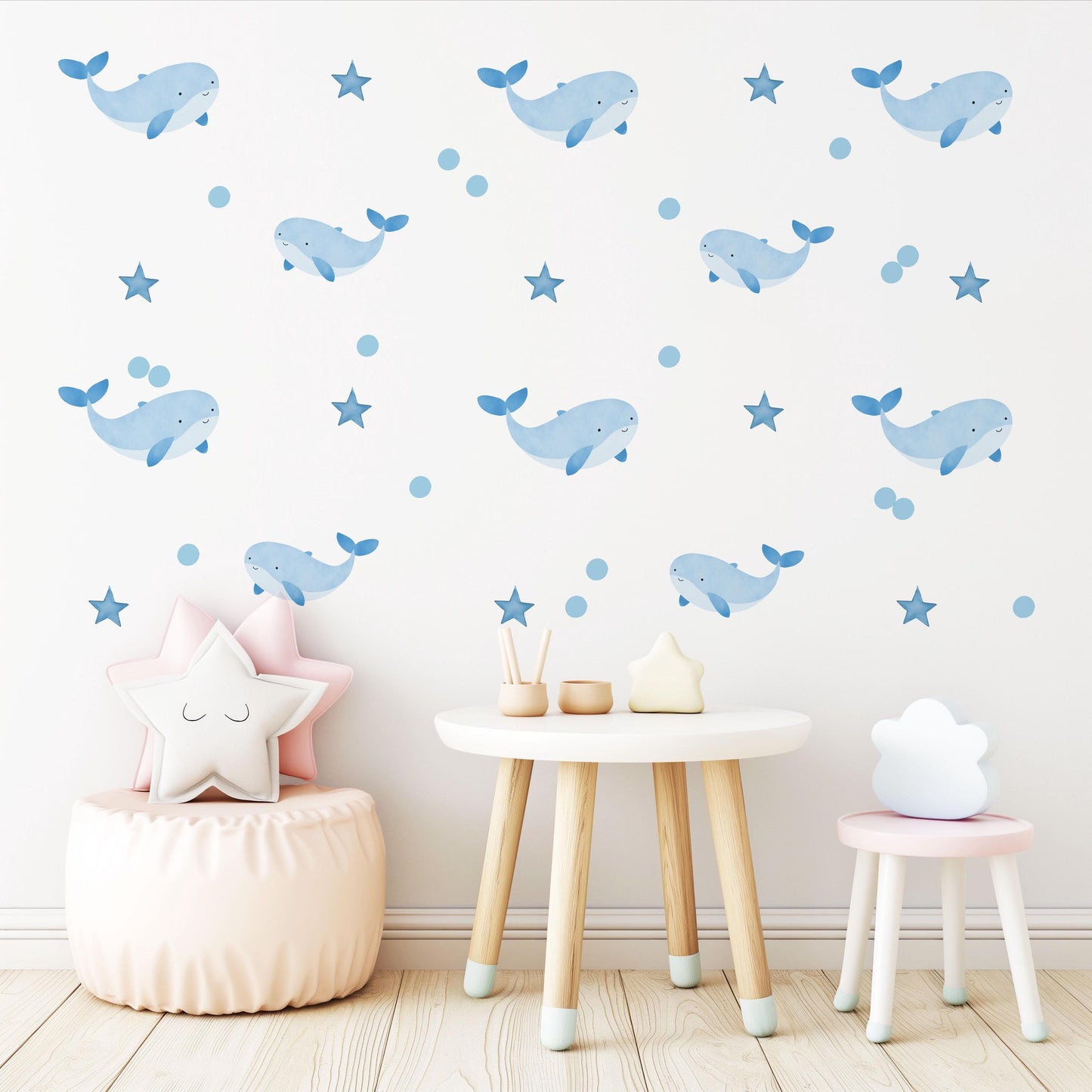 Starry Whale Wall Stickers, Blue Night Sky Nursery Decor, Star Wall Decals, Peel and Stick Boy Nursery Wall Art
