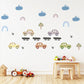 Vintage Car Wall Stickers, Retro Car Nursery Decor, Rainbow and Tree Wall Decals, Peel and Stick Boy Nursery Wall Art