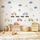 Vintage Car Wall Stickers, Retro Car Nursery Decor, Rainbow and Tree Wall Decals, Peel and Stick Boy Nursery Wall Art