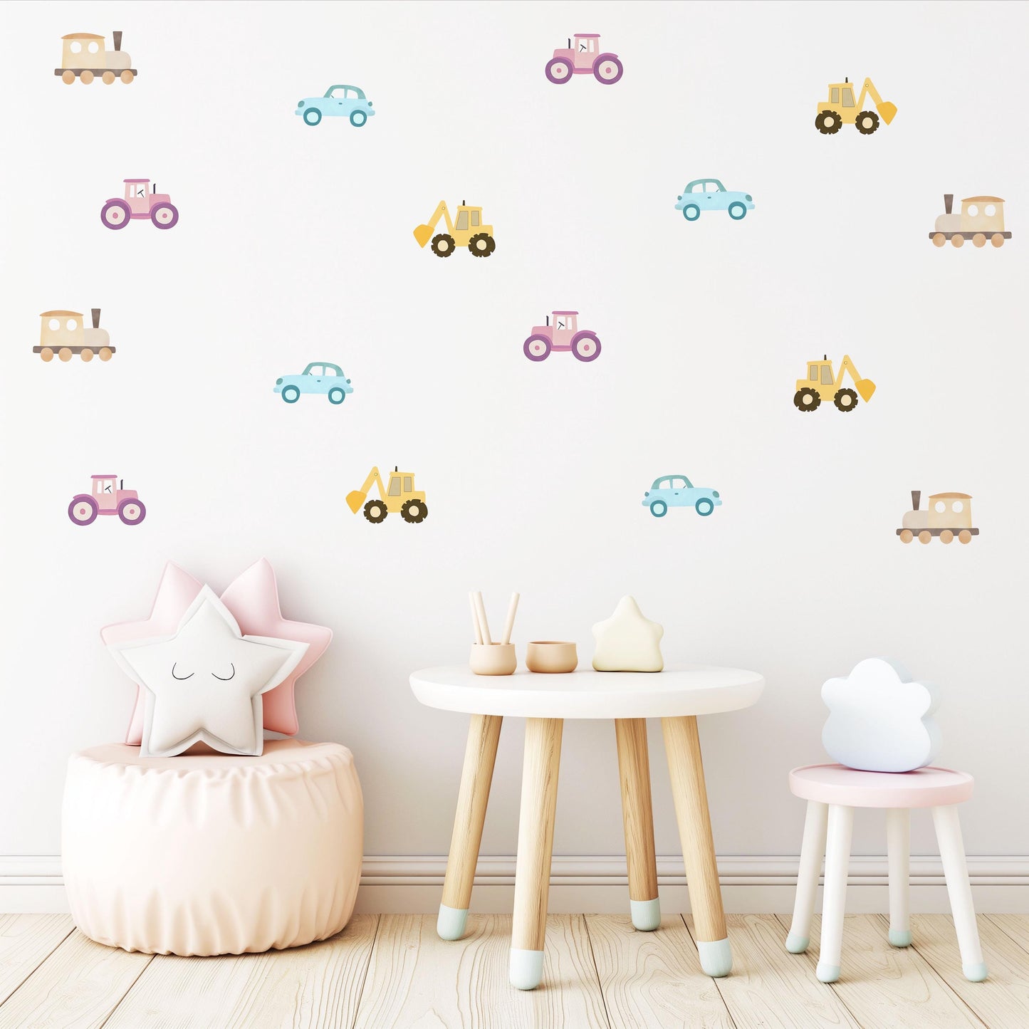 Digger Wall Stickers, Construction Nursery Decor, Tractor Train Car Wall Decals, Peel and Stick Boy Room Wall Art
