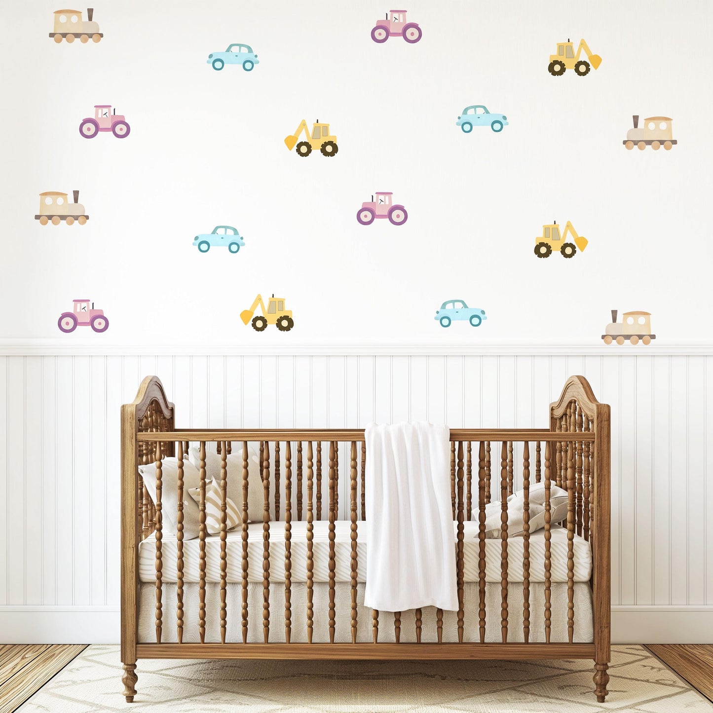 Digger Wall Stickers, Construction Nursery Decor, Tractor Train Car Wall Decals, Peel and Stick Boy Room Wall Art
