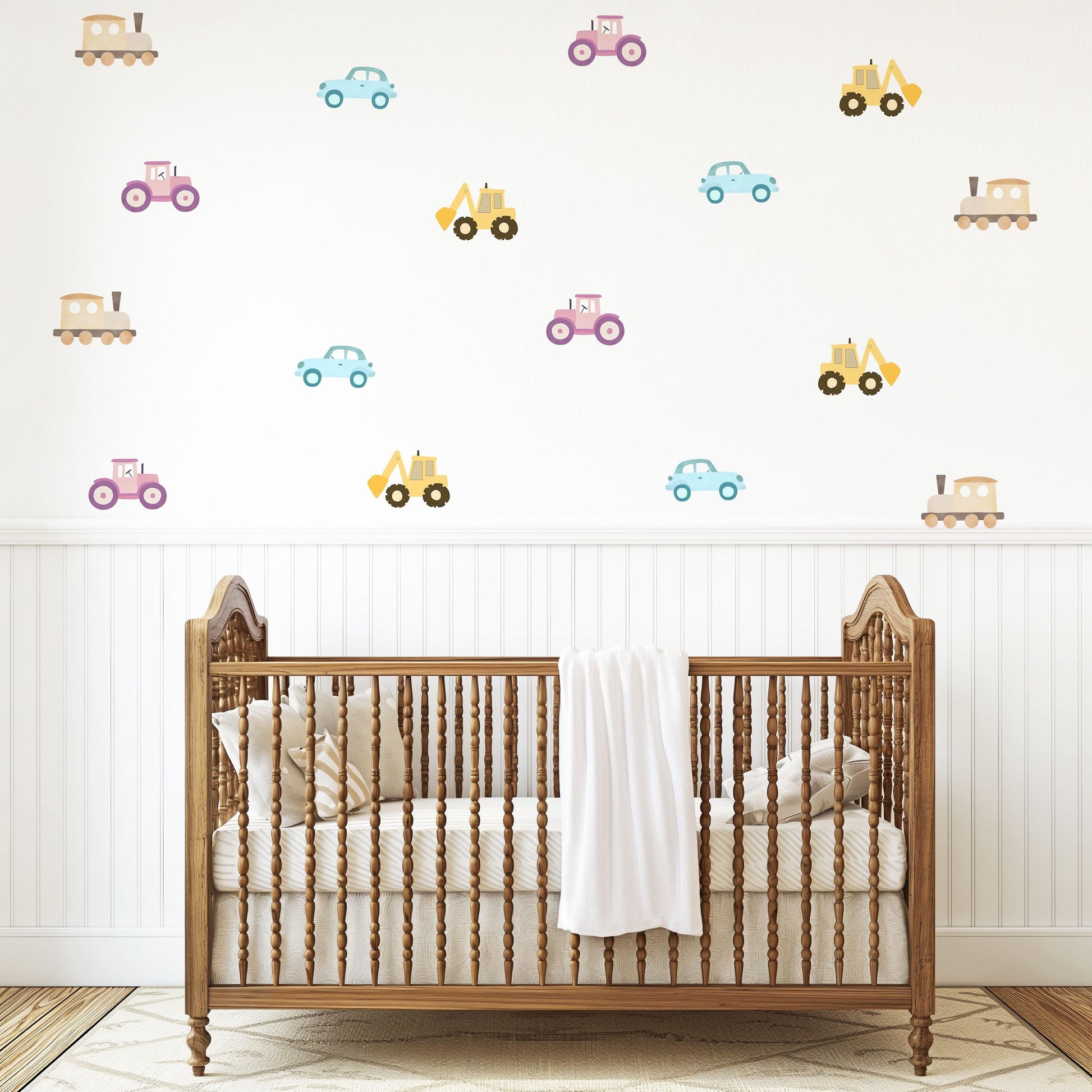 Digger Wall Stickers, Construction Nursery Decor, Tractor Train Car Wall Decals, Peel and Stick Boy Room Wall Art