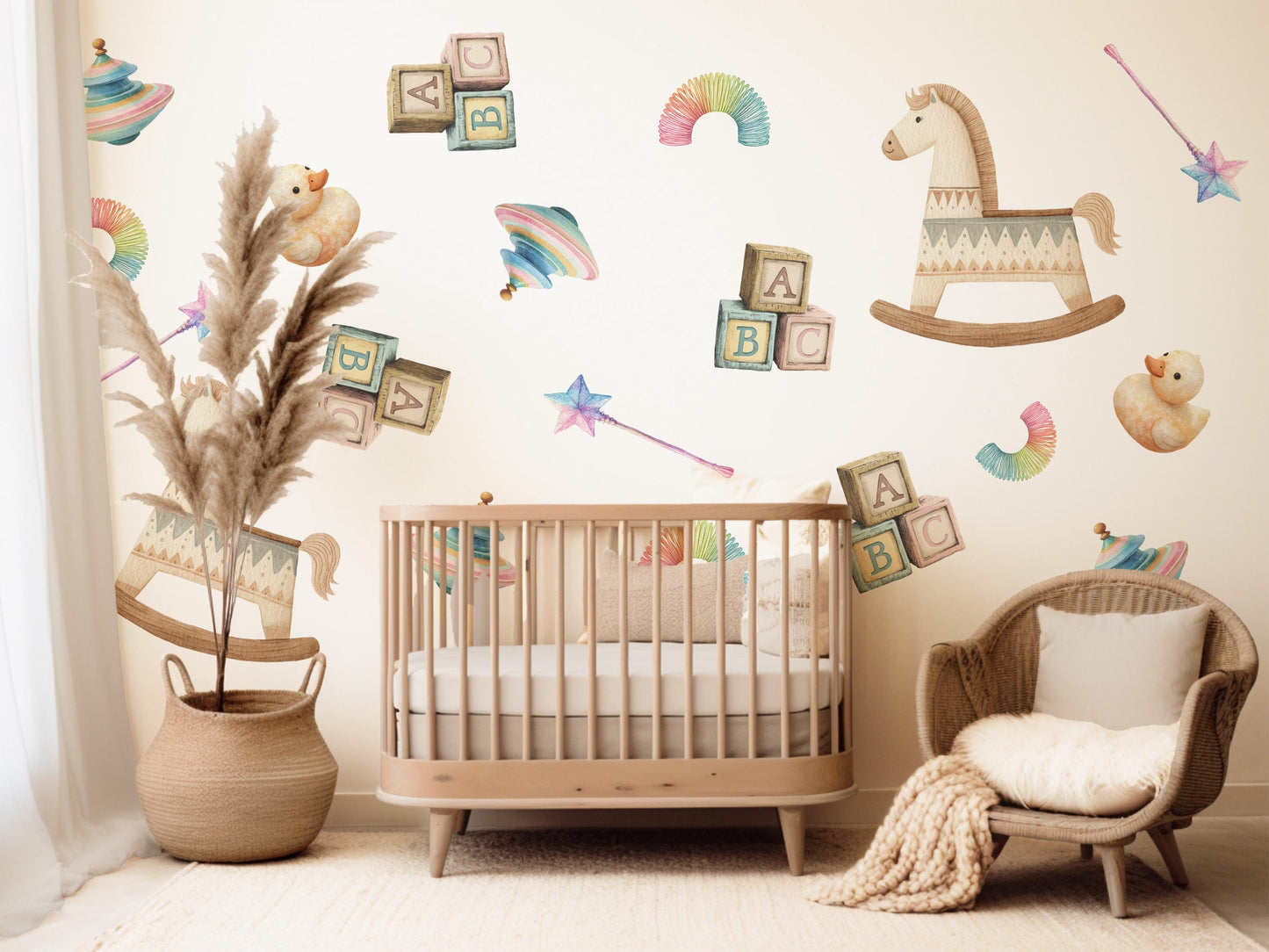 Vintage Toy Wall Stickers, ABC Blocks Nursery Decor, Toy Box Wall Decals, Peel and Stick Nursery Wall Art