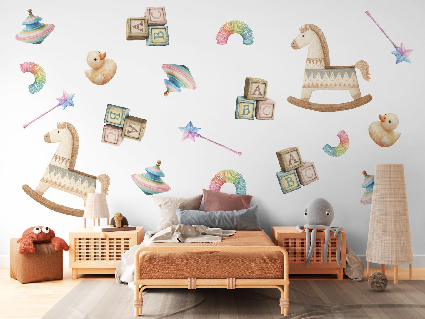 Vintage Toy Wall Stickers, ABC Blocks Nursery Decor, Toy Box Wall Decals, Peel and Stick Nursery Wall Art