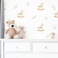Boho Rocking Horse Wall Stickers, Sage Leaf Nursery Decor, Feather Wall Decals, Peel and Stick Nursery Wall Art