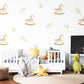 Boho Rocking Horse Wall Stickers, Sage Leaf Nursery Decor, Feather Wall Decals, Peel and Stick Nursery Wall Art