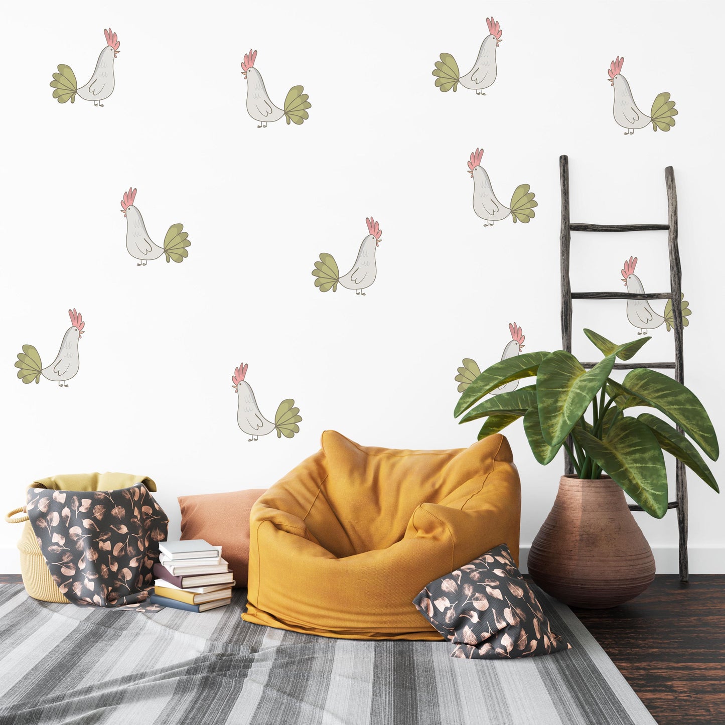 Chicken Wall Decals Nursery Peel and Stick Farm Animal Wall Stickers Hen Chicken Bedroom Playroom Boho Farmhouse Decor