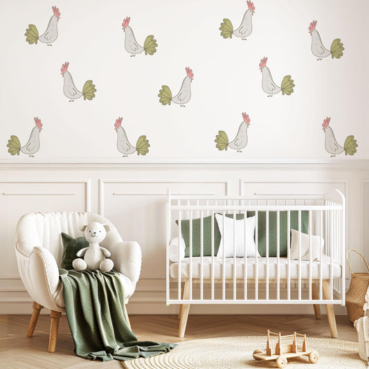 Chicken Wall Decals Nursery Peel and Stick Farm Animal Wall Stickers Hen Chicken Bedroom Playroom Boho Farmhouse Decor