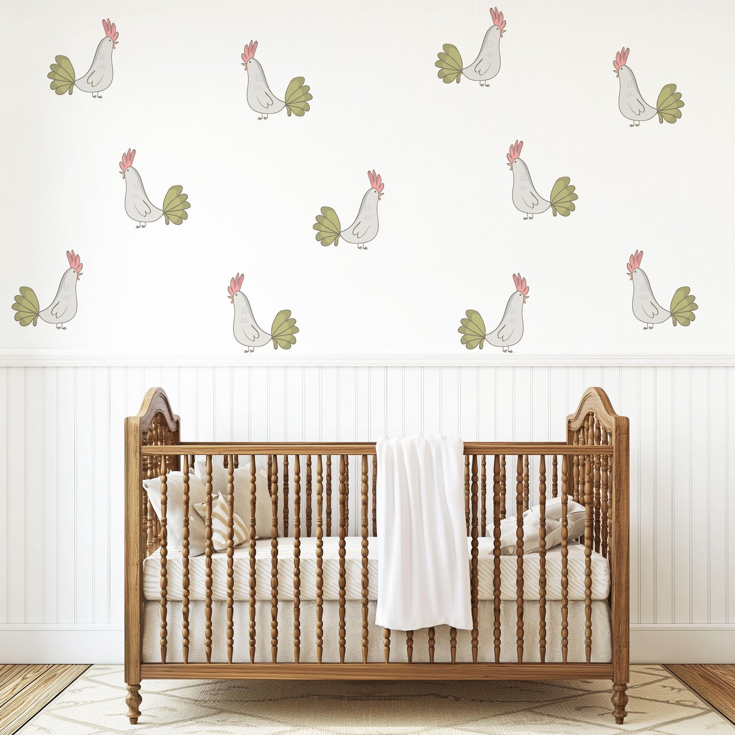 Chicken Wall Decals Nursery Peel and Stick Farm Animal Wall Stickers Hen Chicken Bedroom Playroom Boho Farmhouse Decor