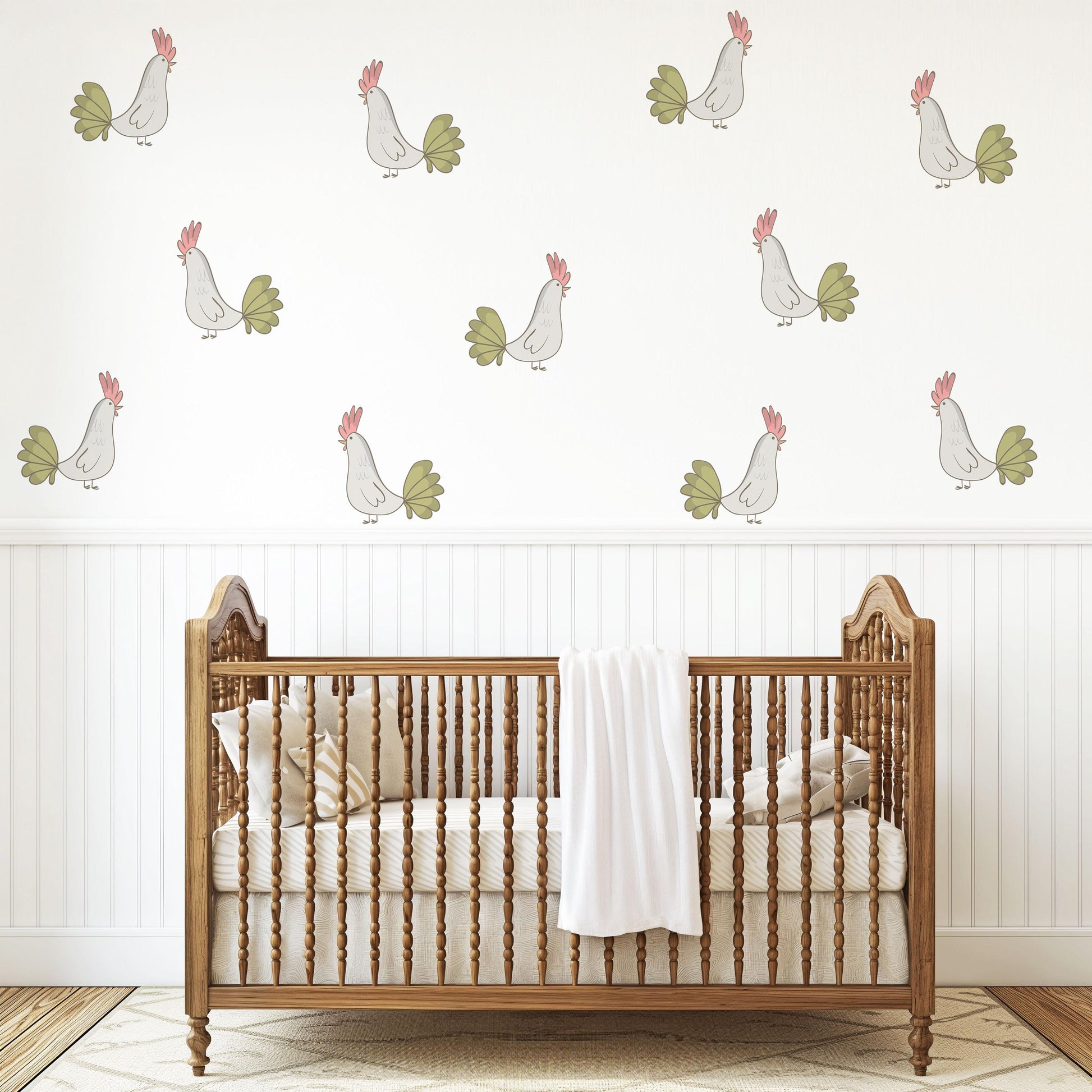 Chicken Wall Decals Nursery Peel and Stick Farm Animal Wall Stickers Hen Chicken Bedroom Playroom Boho Farmhouse Decor