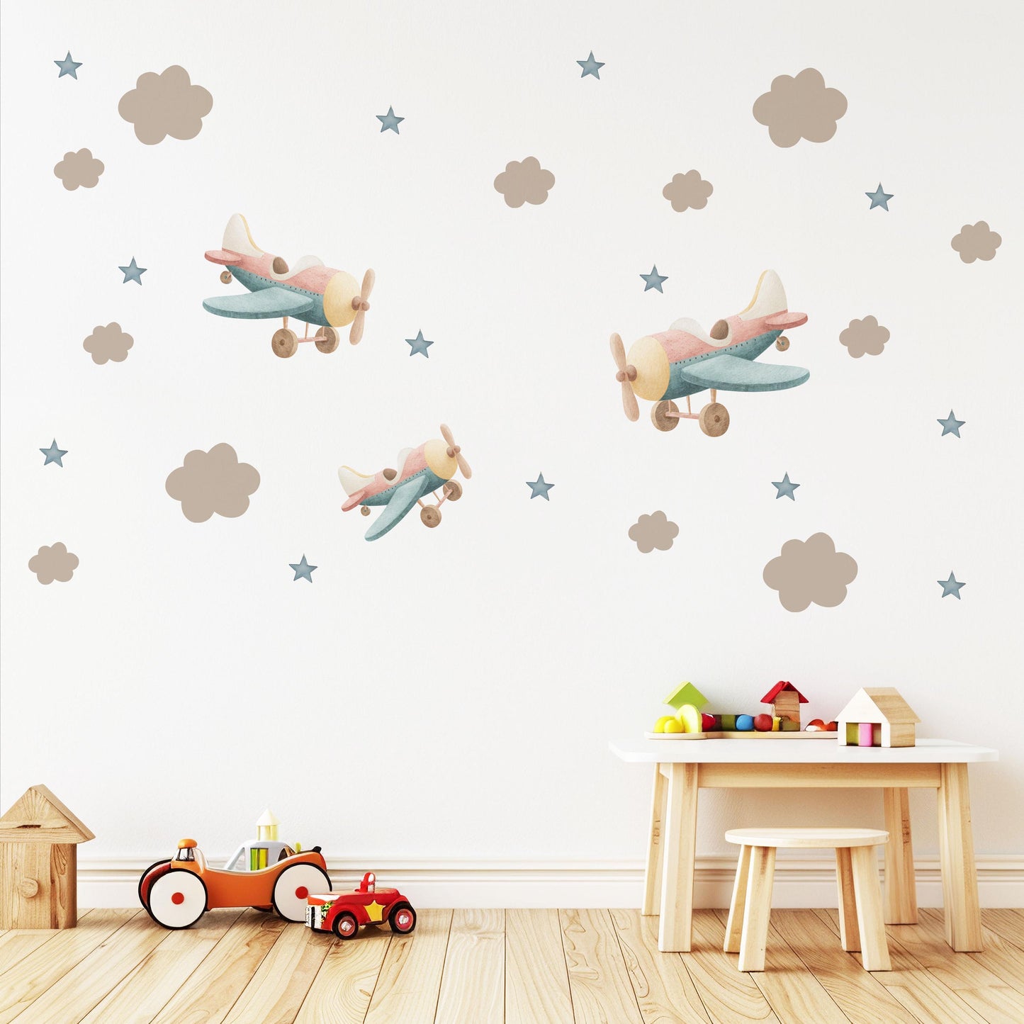 Airplane Wall Decals Nursery Peel and Stick Aeroplane Wall Stickers Vintage Plane Baby Boy Bedroom Playroom Sky Decor