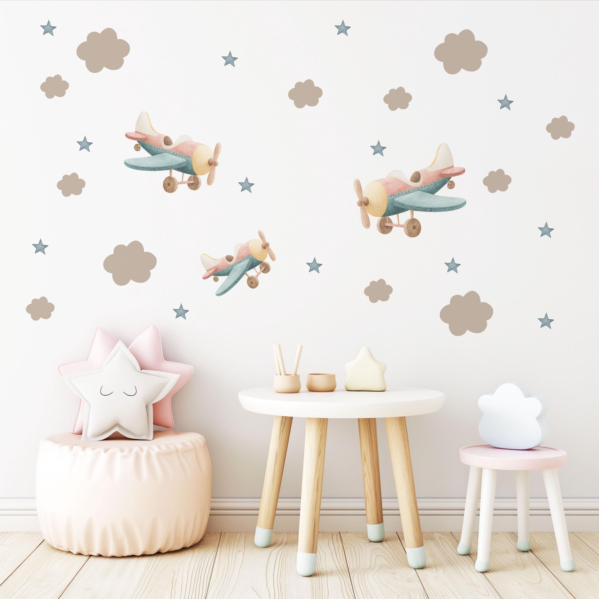 Airplane Wall Decals Nursery Peel and Stick Aeroplane Wall Stickers Vintage Plane Baby Boy Bedroom Playroom Sky Decor