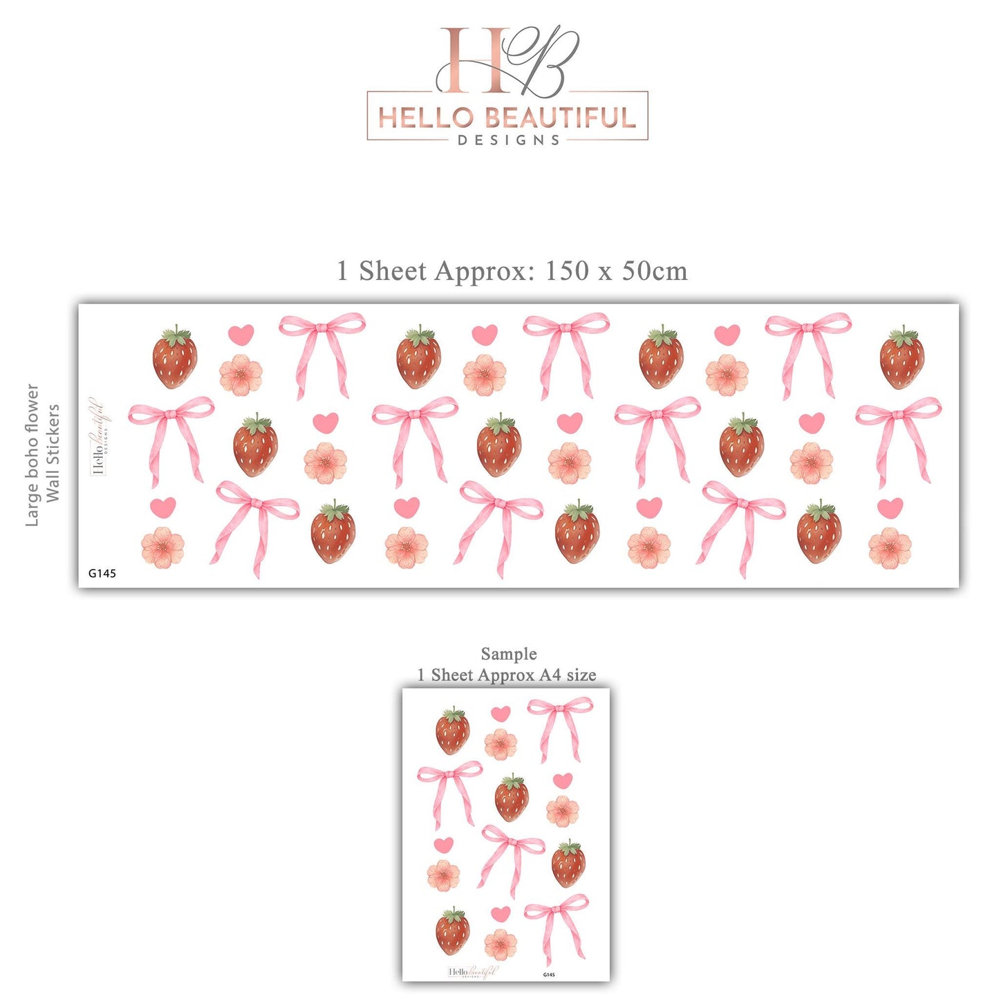 Strawberry Bow Wall Decals Nursery Peel and Stick Wall Stickers Pink Floral Baby Girl Bedroom Boho Wall Decor Removable