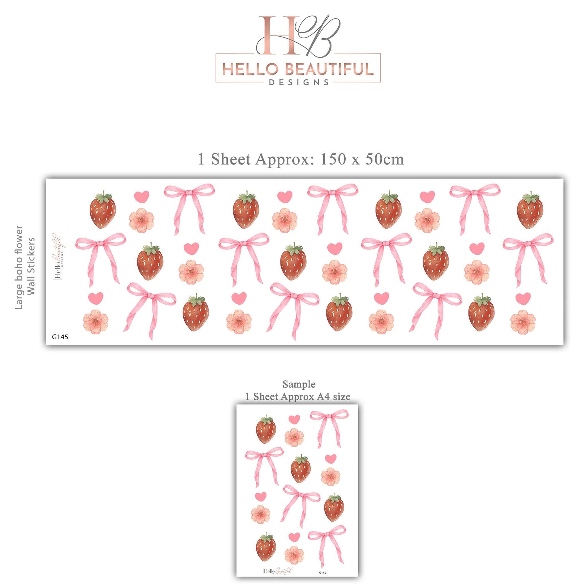 Strawberry Bow Wall Decals Nursery Peel and Stick Wall Stickers Pink Floral Baby Girl Bedroom Boho Wall Decor Removable