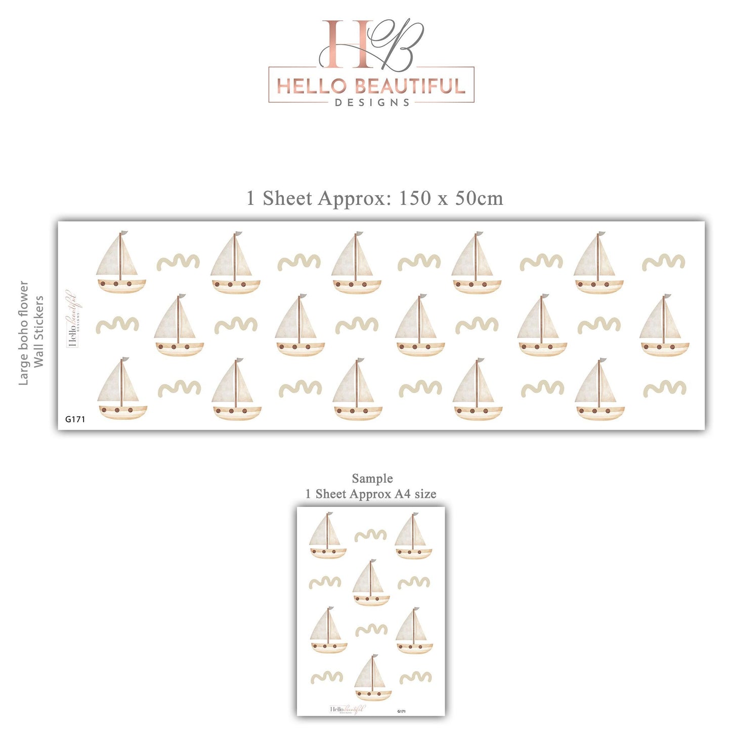 Boat Wall Stickers, Neutral Nursery Decor, Sailboat Nursery Wall Decals, Nautical Kids Room Decor, Peel and Stick Boho Wall Art