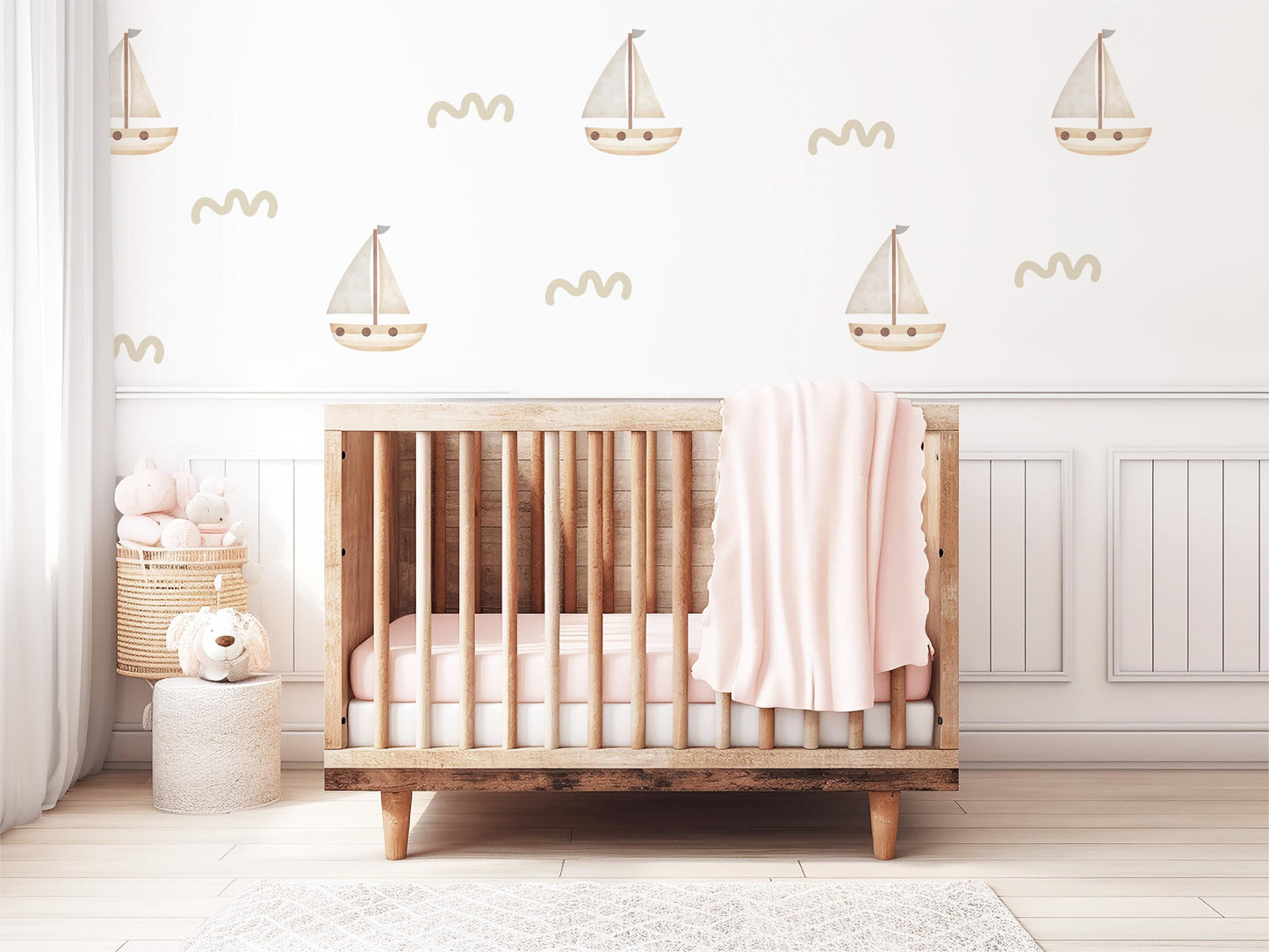 Boat Wall Stickers, Neutral Nursery Decor, Sailboat Nursery Wall Decals, Nautical Kids Room Decor, Peel and Stick Boho Wall Art