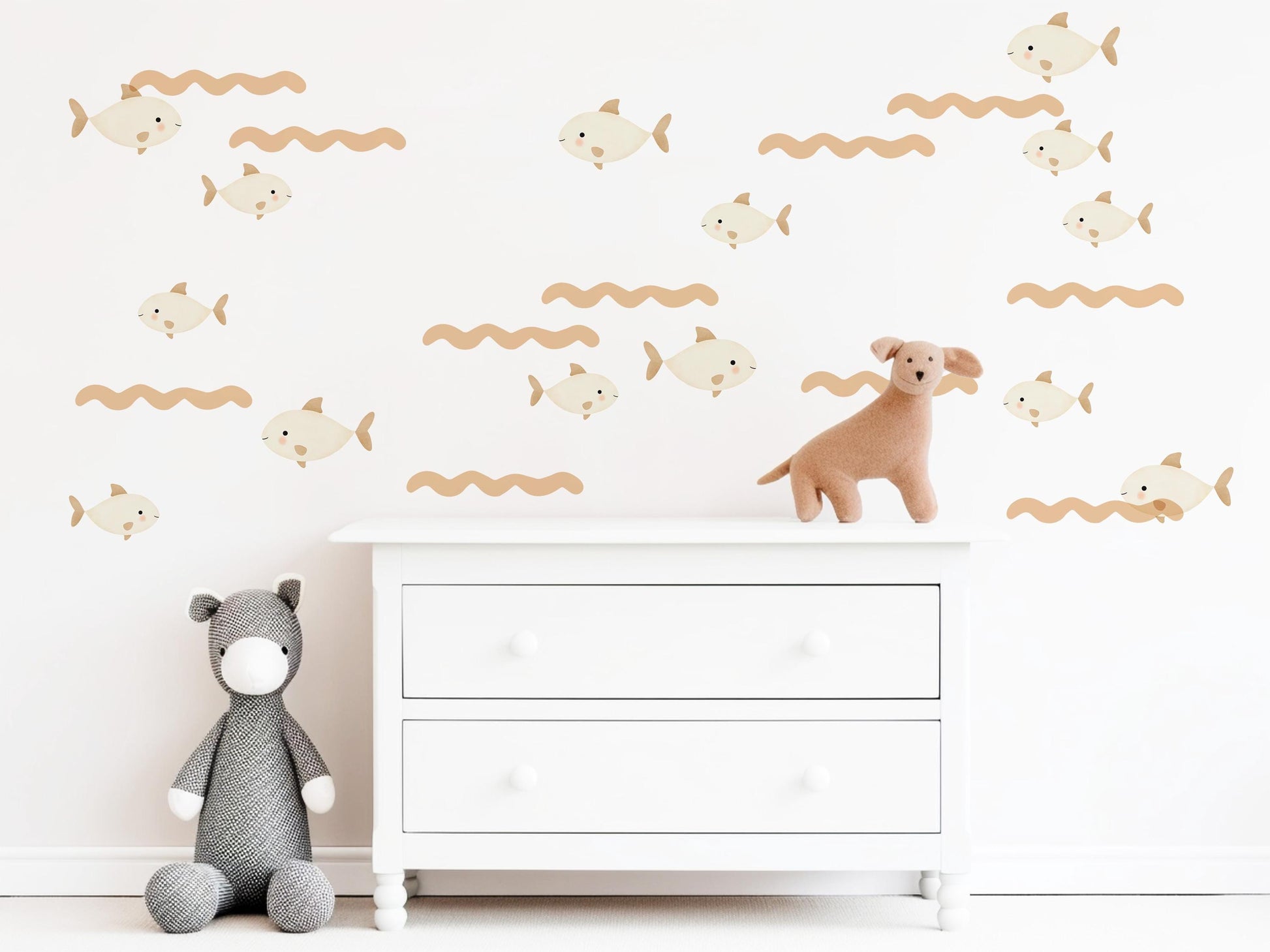 Fish Wall Stickers, Neutral Nursery Decor, Under the Sea Wall Decals, Ocean Kids Room Decor, Peel and Stick Boho Nursery Wall Art